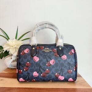 NWT Coach Rowan Satchel Bag In Signature Canvas With Cherry‎ Print